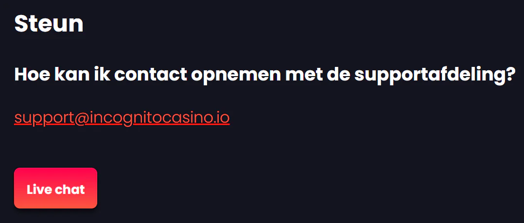 Support van Incognito Casino