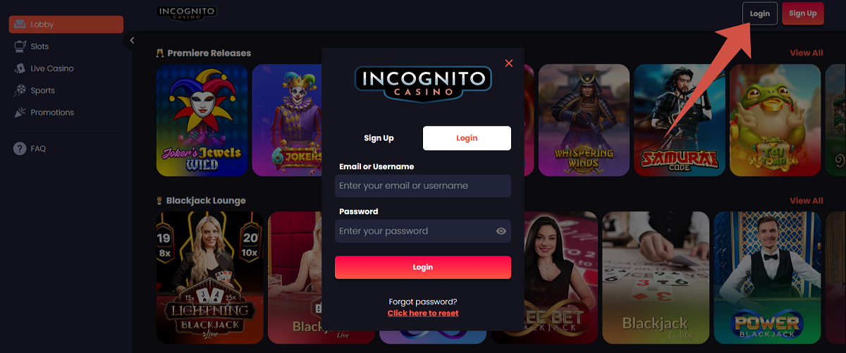 Incognito Casino site