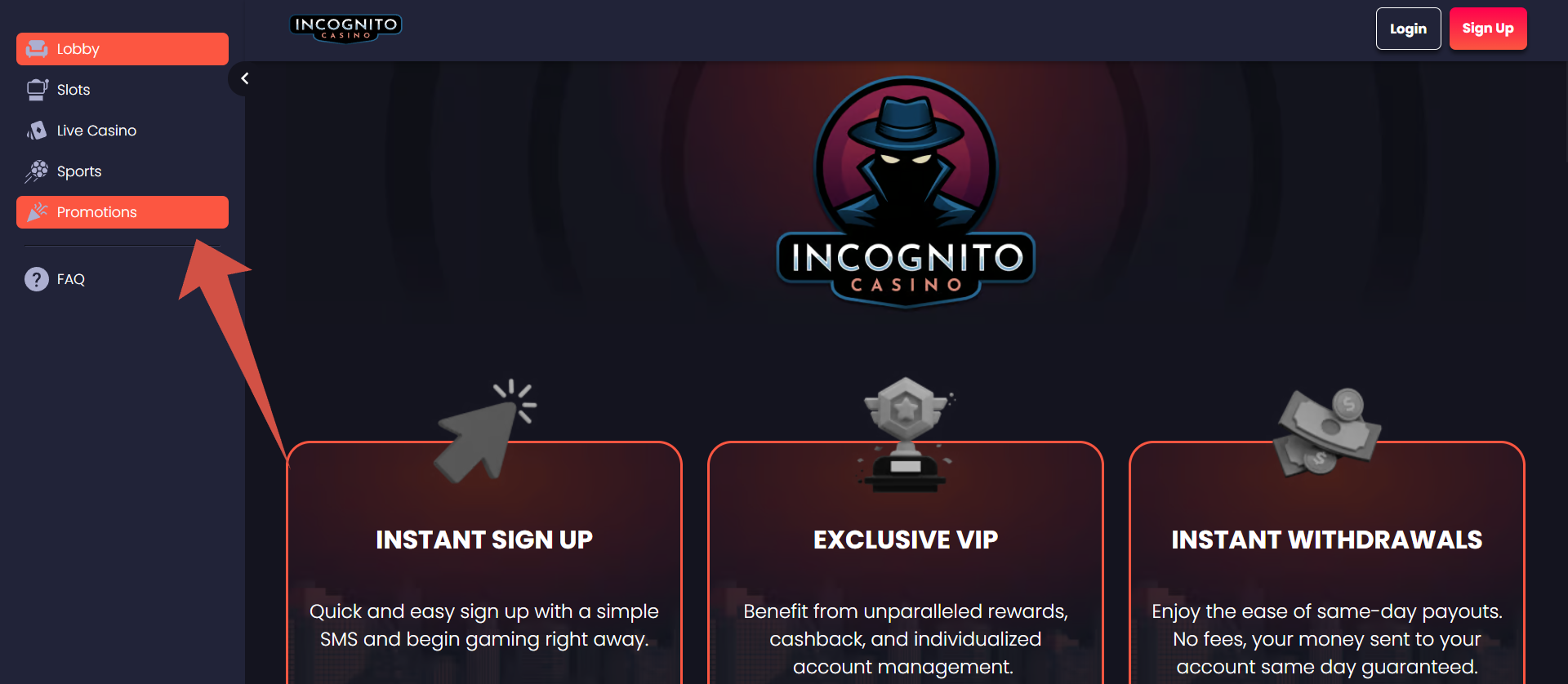 Incognito Casino bonus fee spin